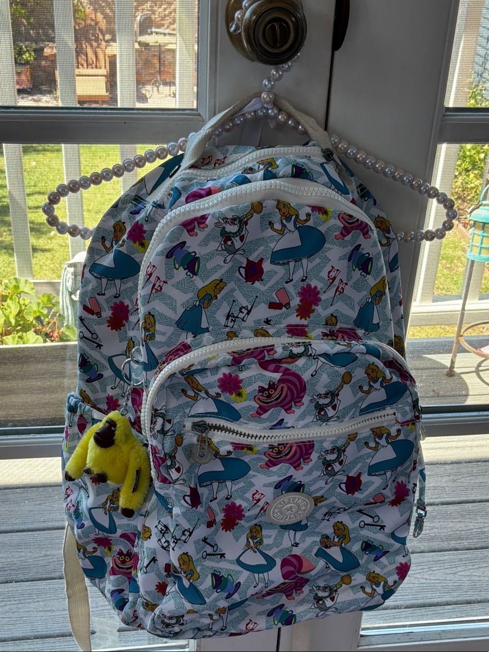 Kipling Alice Print Kids Backpack - White, Blue, Pink